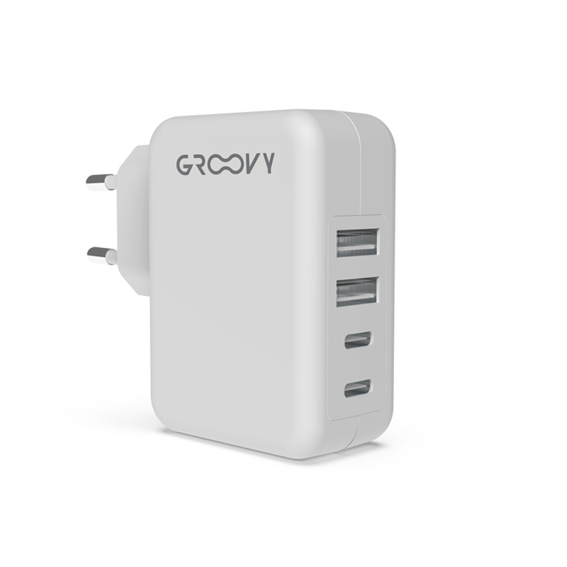 Cargador de pared groovy 2 usb + 2 usb-c 4.8a color blanco