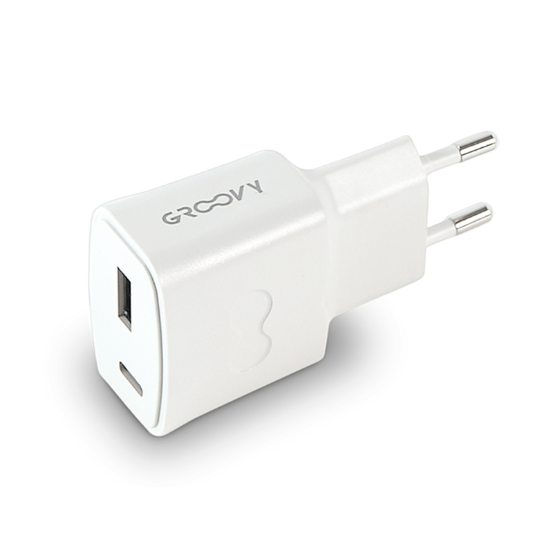 Cargador pared groovy 1 usb-a + 1 usb-c carga rapida blanco