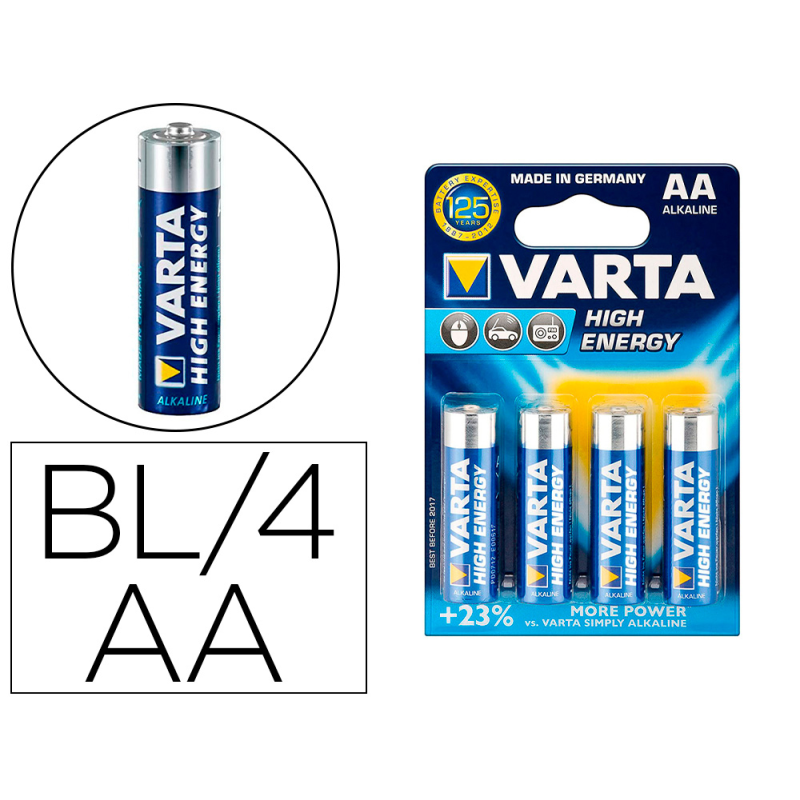 Pila varta alcalina longlife power aa tipo lr-06 blister de 4 unidades