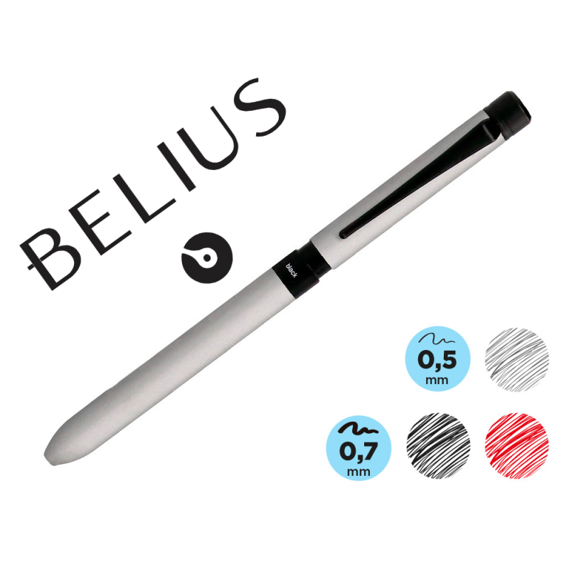 Boligrafo belius zurich 3 en 1 cuerpo plateado tinta negra y roja portaminas 0,5 mm en estuche