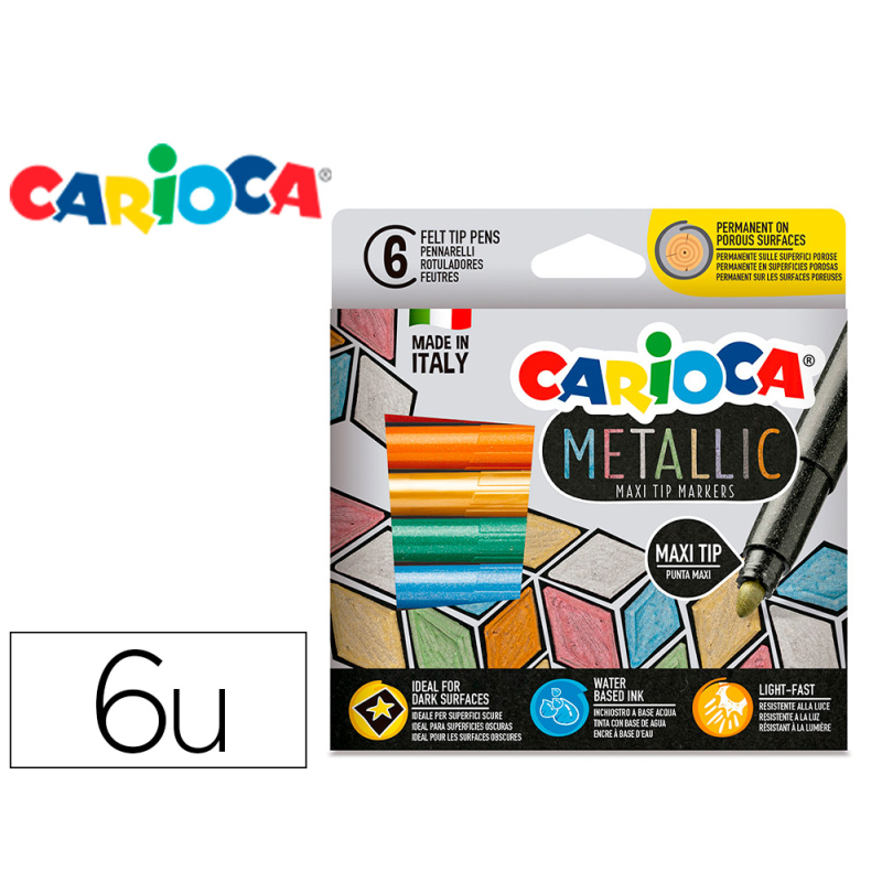 Rotulador carioca metallic punta maxi 6 mm caja de 6 unidades colores surtidos