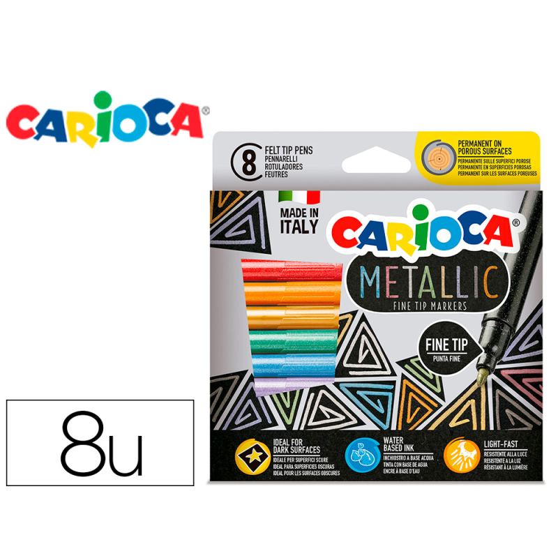 Rotulador carioca metallic punta fina caja de 8 unidades colores surtidos