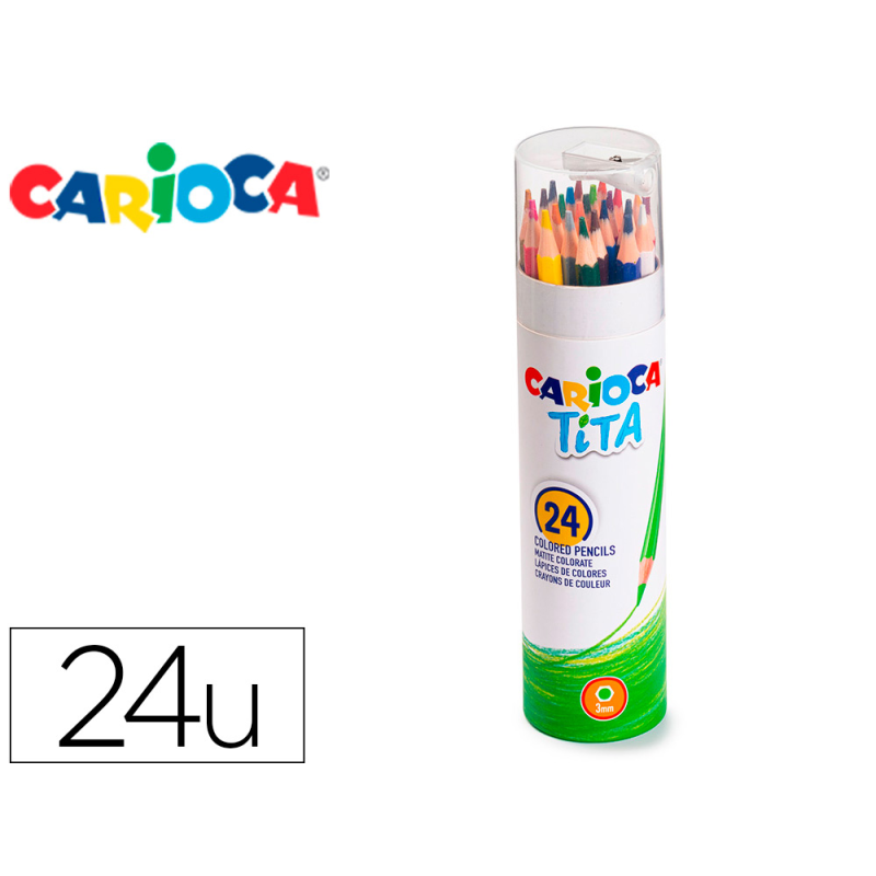 Lapices de colores carioca tita mina 3 mm tubo carton 24 colores surtidos + sacapuntas