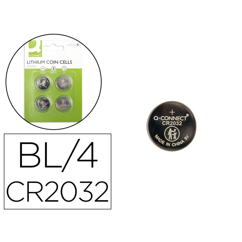 Pila q-connect tipo boton litio cr2032 3v blister de 4 unidades