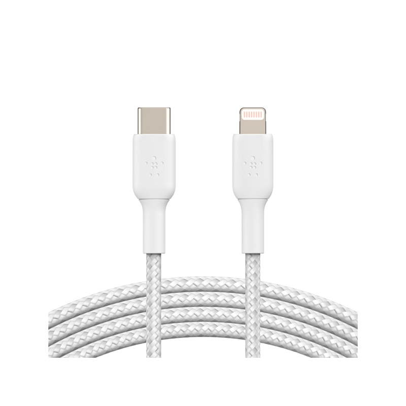 Cable trenzado belkin caa004bt1mwh usb-c a lightning boost charge largo 1 m color blanco