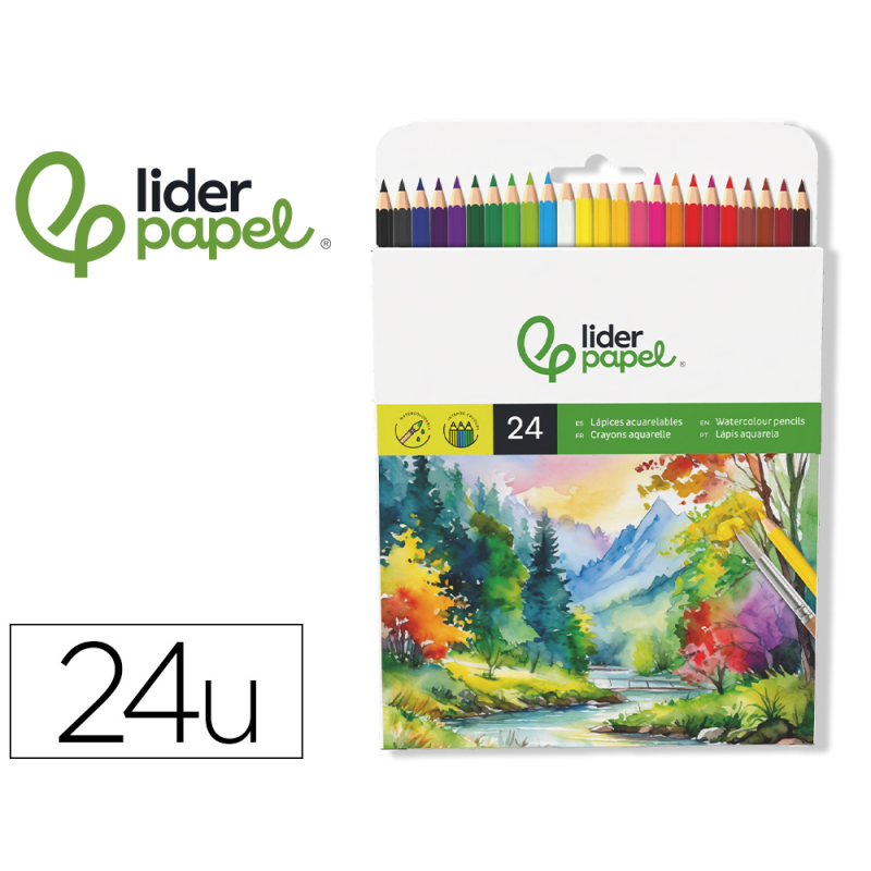 Lapices de colores acuarelables liderpapel caja de 24 unidades colores surtidos