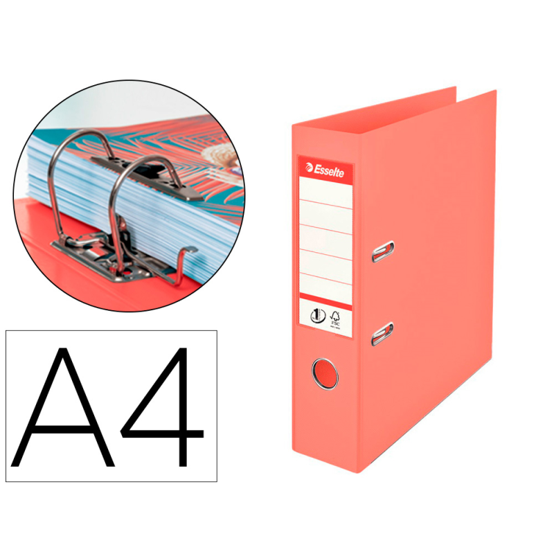 Archivador de palanca esselte colour breeze carton forrado pvc din a4 lomo 75 mm color coral
