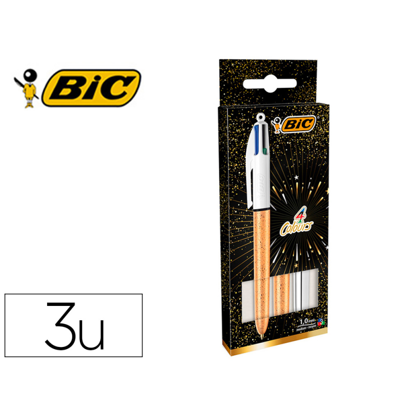Boligrafo bic cuatro colores set regalo 50 aniversario 2 unidades shine color oro mate + 1 unidad shine color plata