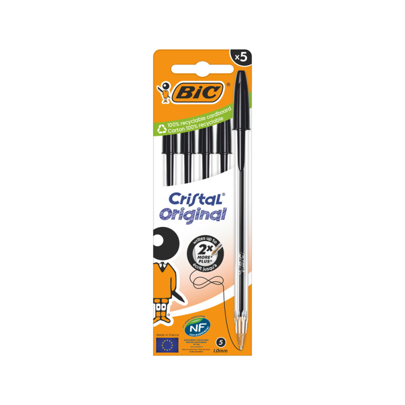 Boligrafo bic cristal original tinta negra bolsa de 5 unidades