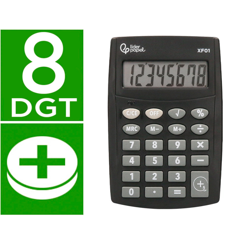 Calculadora liderpapel bolsillo xf01 8 digitos pilas color negro 99x64x9 mm