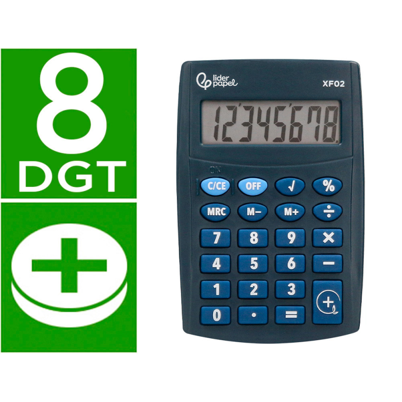 Calculadora liderpapel bolsillo xf02 8 digitos pilas color azul 99x64x9 mm