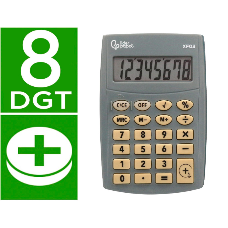 Calculadora liderpapel bolsillo xf03 8 digitos pilas color gris 99x64x9 mm
