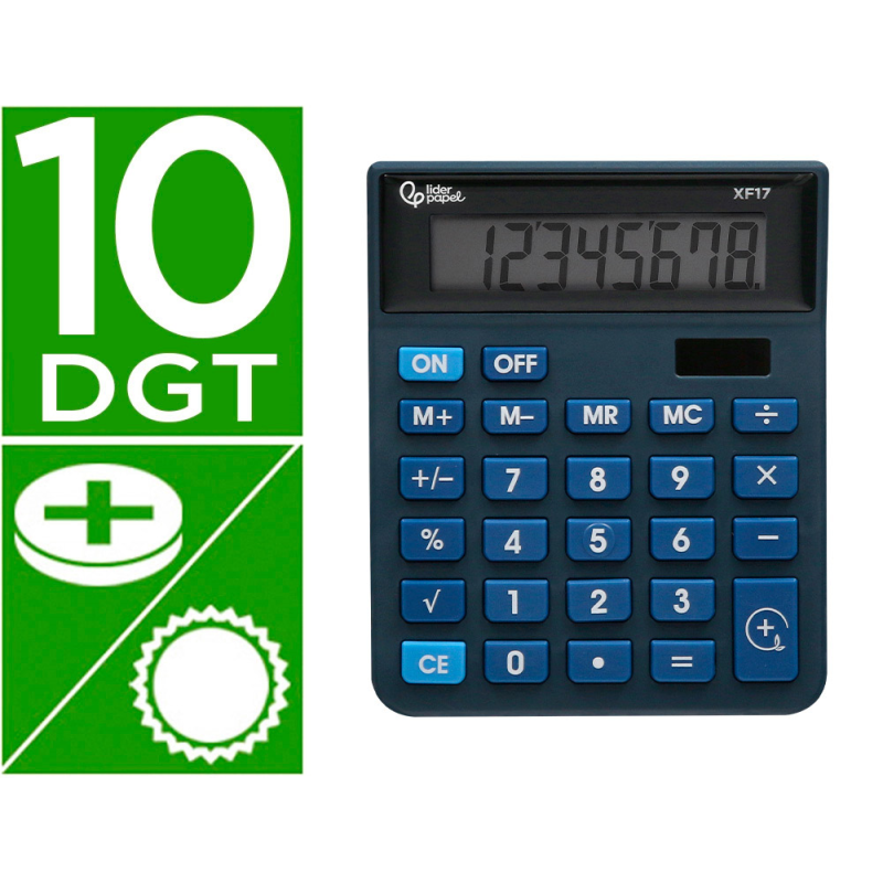 Calculadora liderpapel sobremesa xf17 8 digitos solar y pilas color azul 127x105x24 mm