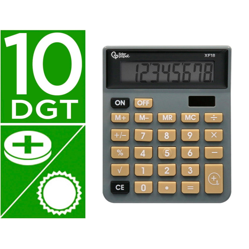 Calculadora liderpapel sobremesa xf18 8 digitos solar y pilas color gris 127x105x24 mm