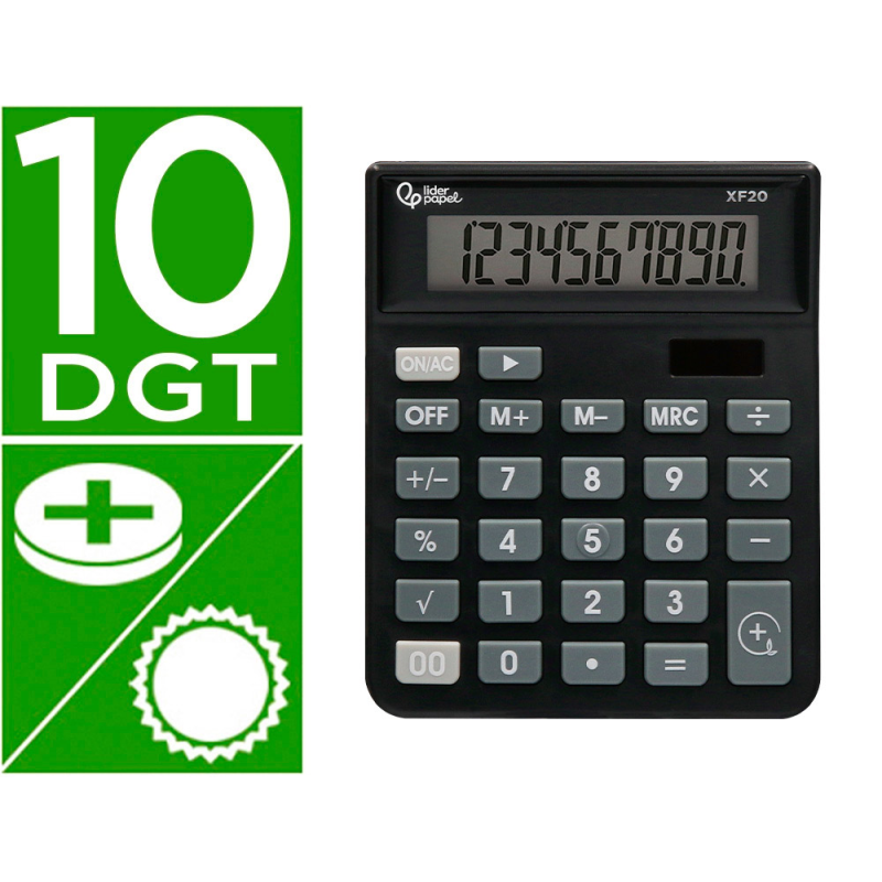 Calculadora liderpapel sobremesa xf20 10 digitos solar y pilas color negro 127x105x24 mm
