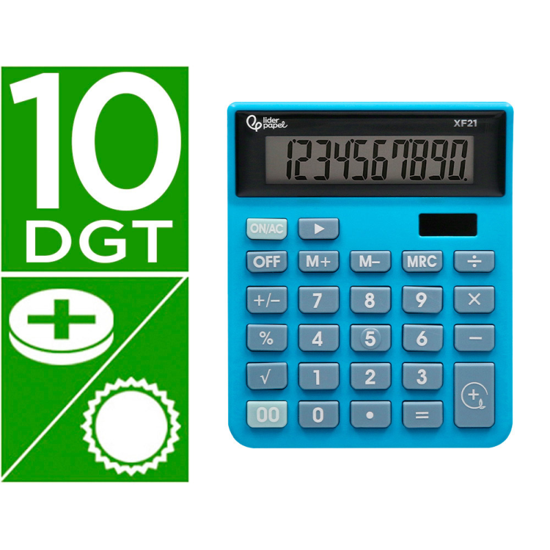 Calculadora liderpapel sobremesa xf21 10 digitos solar y pilas color azul 127x105x24 mm
