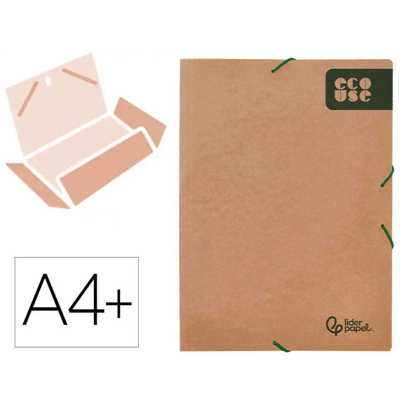 Carpeta liderpapel gomas tres solapas ecouse cartulina 400 gr din a4+ color kraft marron