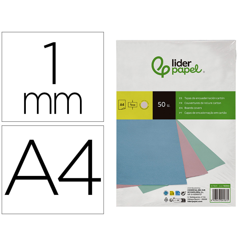 Tapa encuadernacion liderpapel carton a4 1 mm rosa paquete de 50 unidades