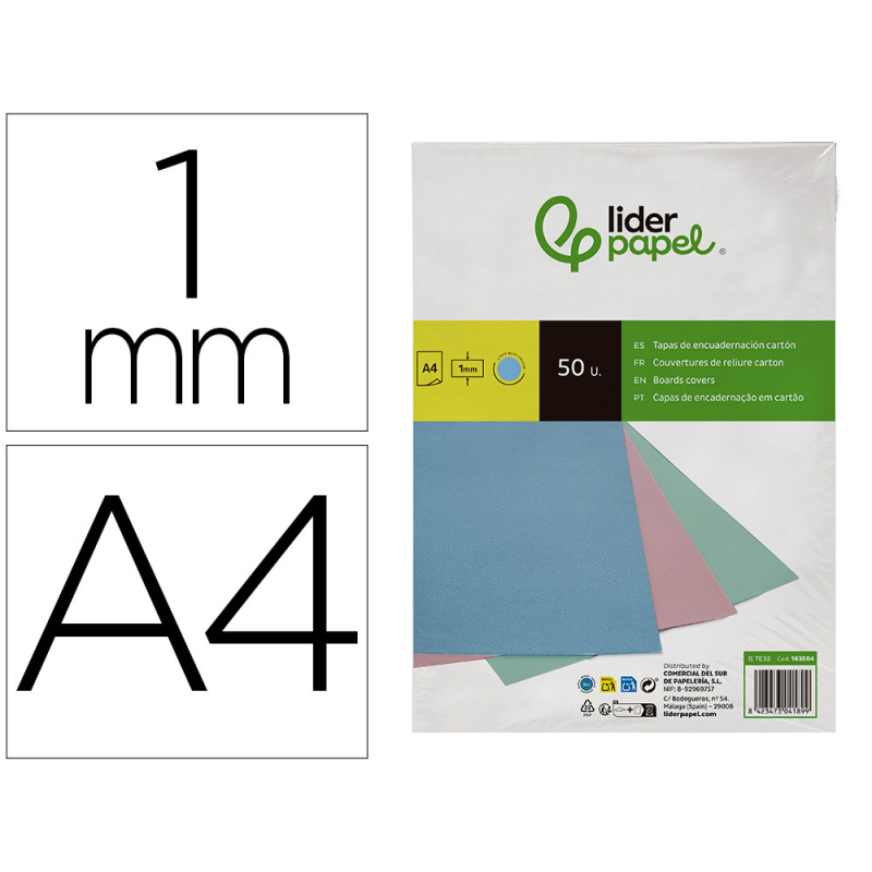 Tapa encuadernacion liderpapel carton a4 1 mm celeste paquete de 50 unidades