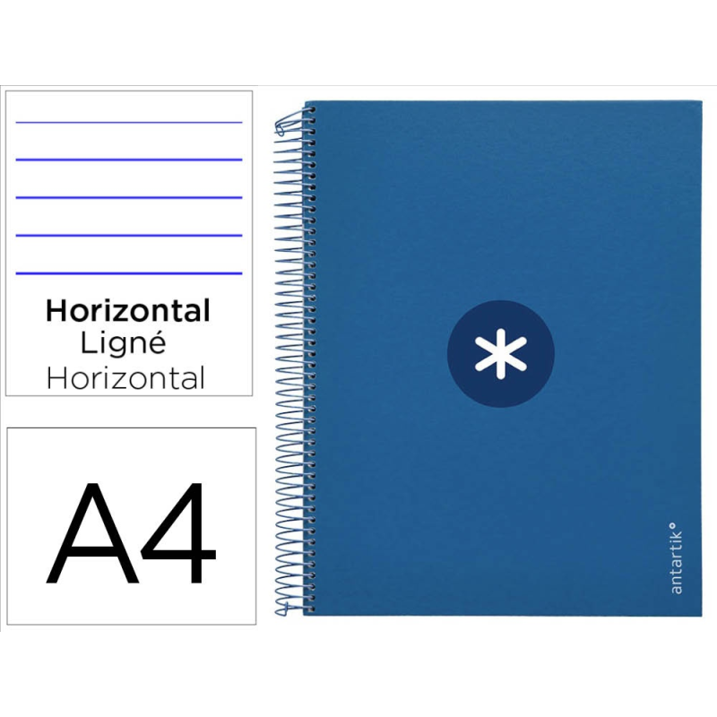 Cuaderno espiral a4 micro antartik tapa forrada 120h 90 gr horizontal 5 bandas 4 taladros color azul oscuro