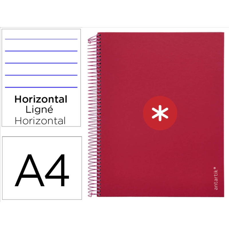 Cuaderno espiral a4 micro antartik tapa forrada 120h 90 gr horizontal 5 bandas 4 taladros color frambuesa