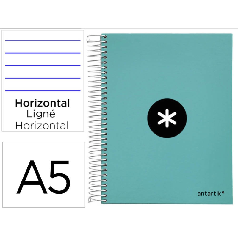 Cuaderno espiral a5 micro antartik tapa forrada120h 100 gr horizontal 5 banda6 taladros color menta