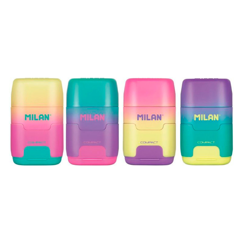Sacapuntas milan compact sunset plastico 2 usos con goma de borrar colores surtidos