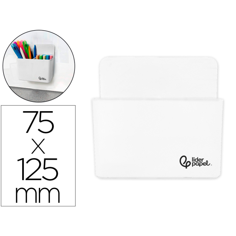 Cubilete portalapices liderpapel blanco opaco plastico magnetico 125x75x40 mm