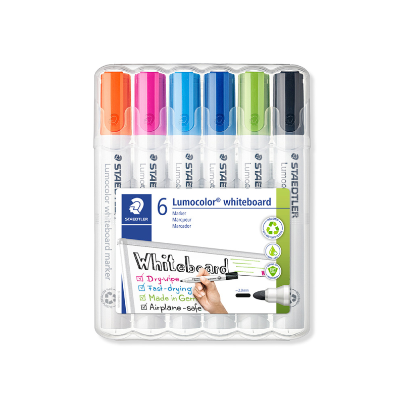 Rotulador staedtler lumocolor 351 para pizarra blanca punta redonda 2 mm recargable estuche 6 unidades colores
