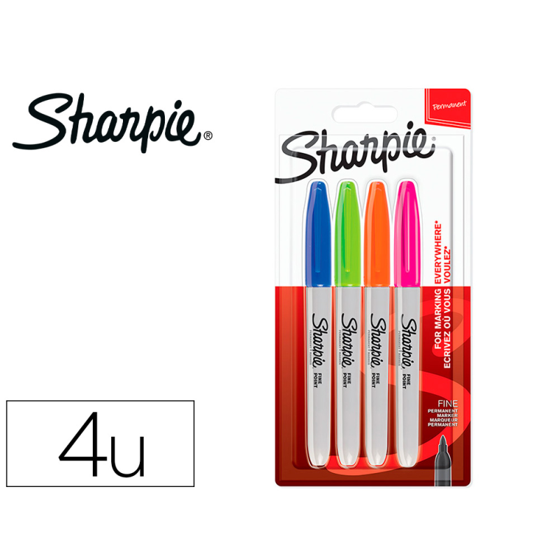 Rotulador sharpie permanente fino blister 4 unidades colores fantasia surtidos