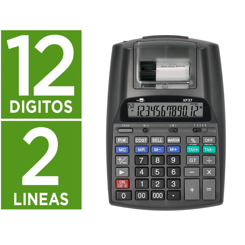 Calculadora liderpapel impresora pantalla papel 57 mm 12 digitos impresion bicolor negra 225x158x56 mm