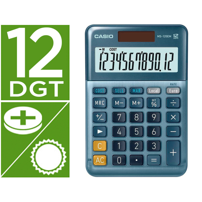 Calculadora casio ms-120em sobremesa 12 digitos tx +/- color azul