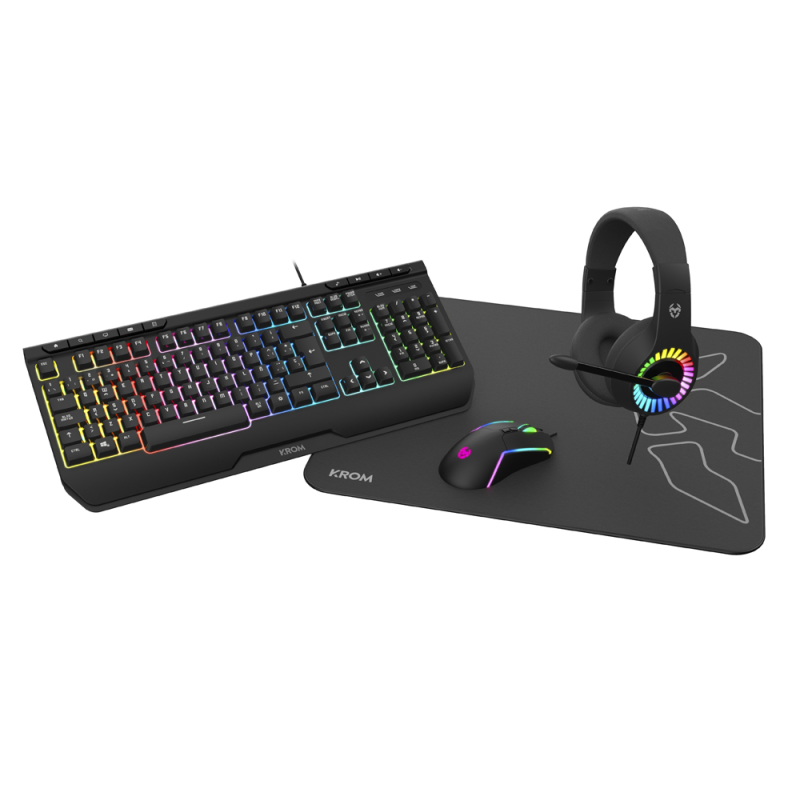 Kit gaming krom kenya 4 in 1 rgb auriculares / teclado / raton / alfombrilla
