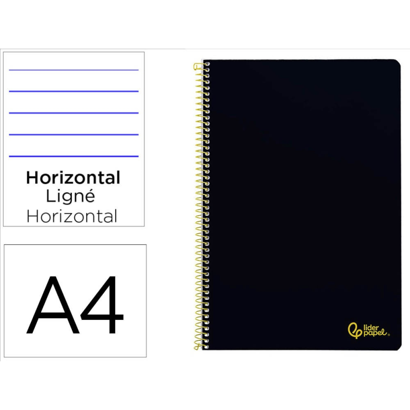 Cuaderno espiral liderpapel a4 smart tapa blanda 80h 75gr rayado horizontal con margen color negro