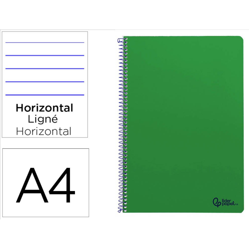 Cuaderno espiral liderpapel a4 smart tapa blanda 80h 75gr rayado horizontal con margen color verde