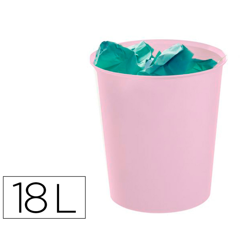 Papelera plastico archivo 2000 ecogreen 100% reciclada 18 litros color rosa pastel 290x310 mm
