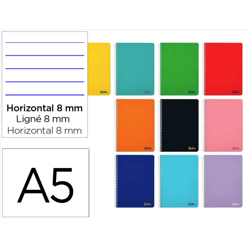 Cuaderno espiral liderpapel din a5 smart tapa blanda 80h 75gr horizontal 8mm con margen colores surtidos