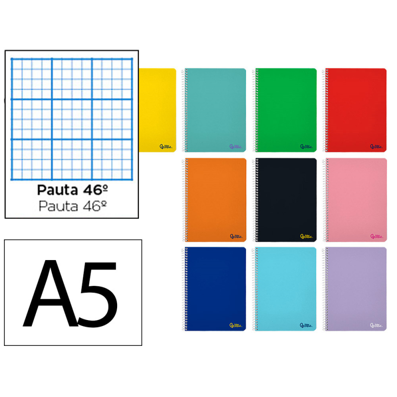 Cuaderno espiral liderpapel a5 smart tapa blanda 80h 75gr rayado nº46 colores surtidos