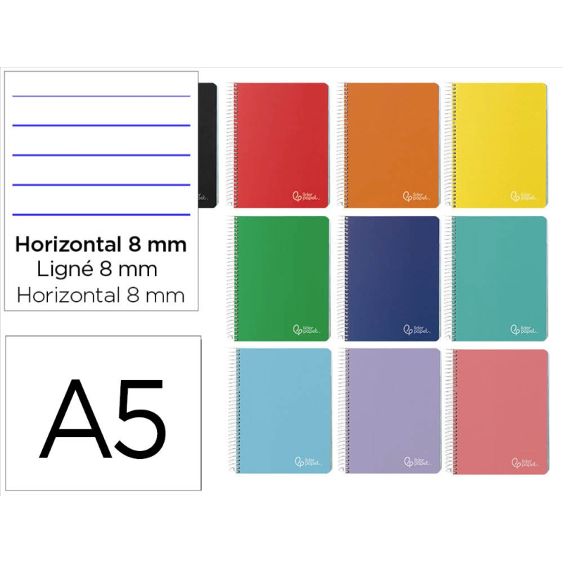 Cuaderno espiral liderpapel a5 micro witty tapa dura 120h 90gr horizontal 8mm 5 bandas 6 taladros colores surtidos