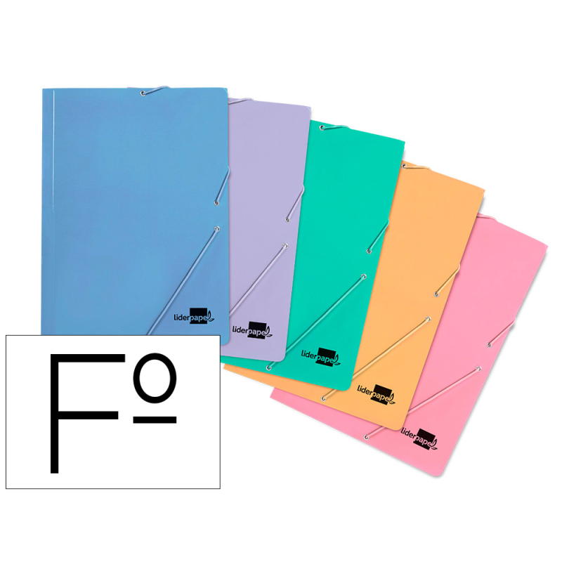 Carpeta liderpapel gomas tres solapas carton plastificado folio colores pasteles surtidos