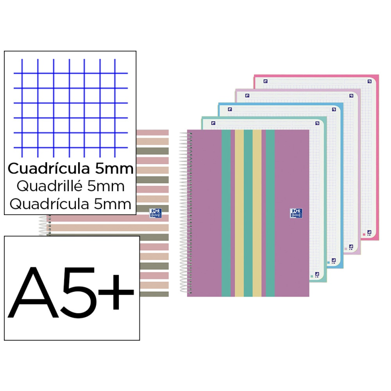 Cuaderno espiral oxford europeanbook 4 tapa extradura din a5+ 120 hojas cuadro 5 mm