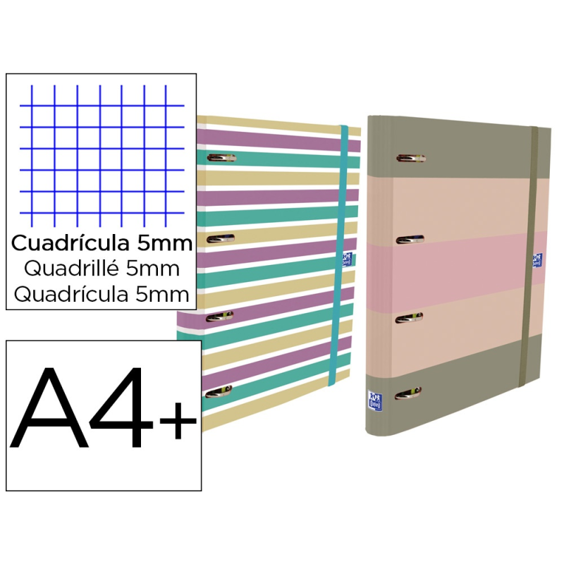 Carpeta 4 anillas oxford europeanbinder tapa extradura din a4 + recambio 120 hojas cuadro 5 mm