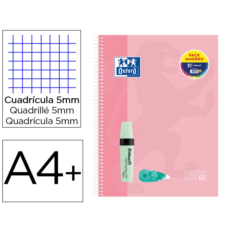Cuaderno espiral oxford ebook 10 tapa extradura din a4+ 120h cuadro 5 mm + pack fancy roller + pack rotuladores