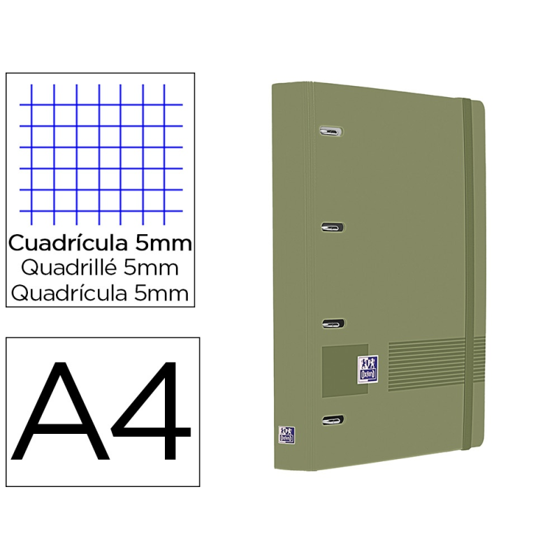 Carpeta 4 anillas oxford europeanbinder live&go tapa polifoam din a4 + recambio 120 hojas cuadro 5 mm verde