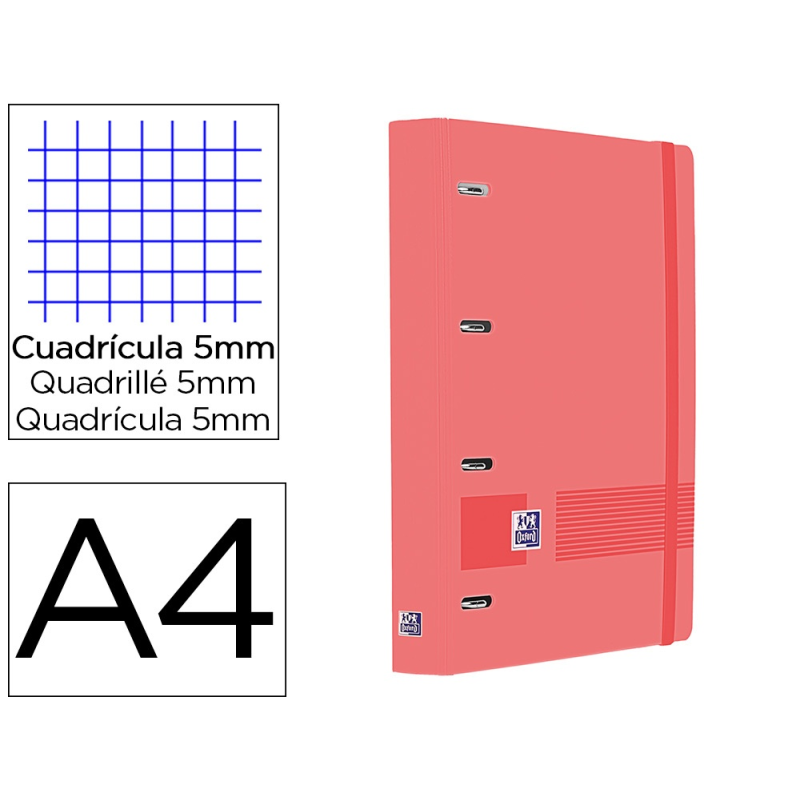 Carpeta 4 anillas oxford europeanbinder live&go tapa polifoam din a4 + recambio 120 hojas cuadro 5 mm sandia