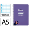 Cuaderno espiral liderpapel a5 pautaguia tapa blanda 40h 75gr cuadro pautado 4mm color lila