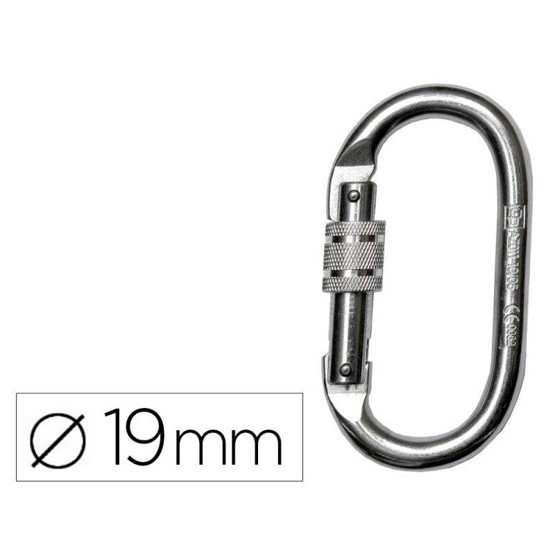 Mosqueton acero apertura 18 mm cierre rosca manual resistencia 25 kn