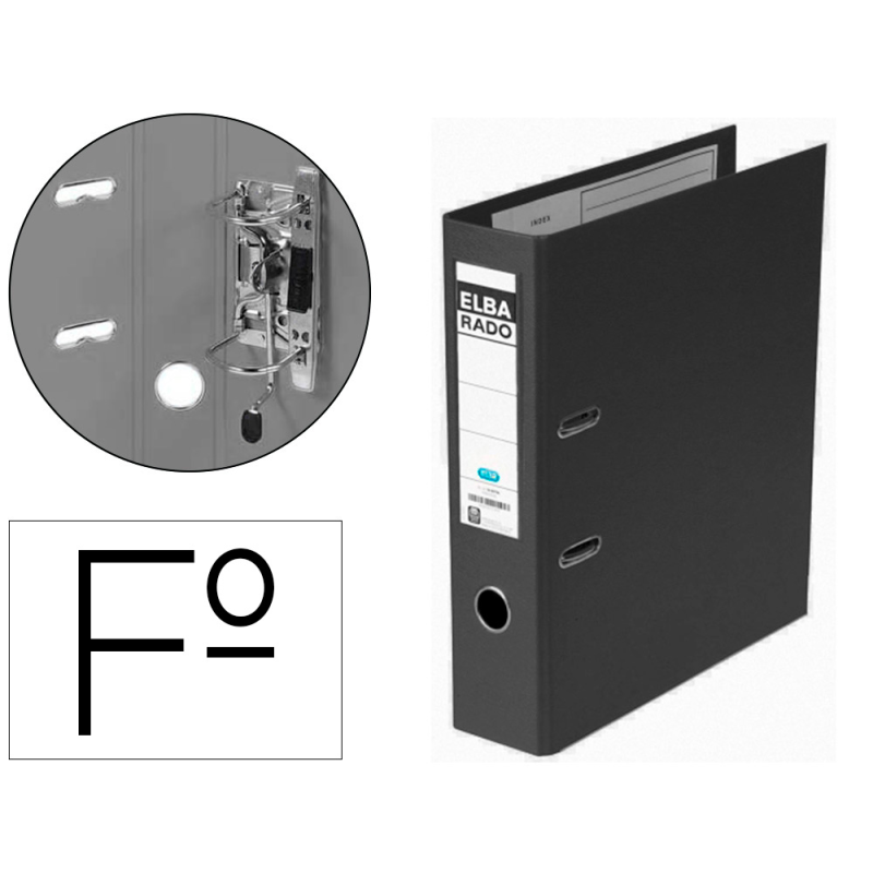 Archivador de palanca elba chic carton forrado pvc con rado folio lomo de 80 mm negro