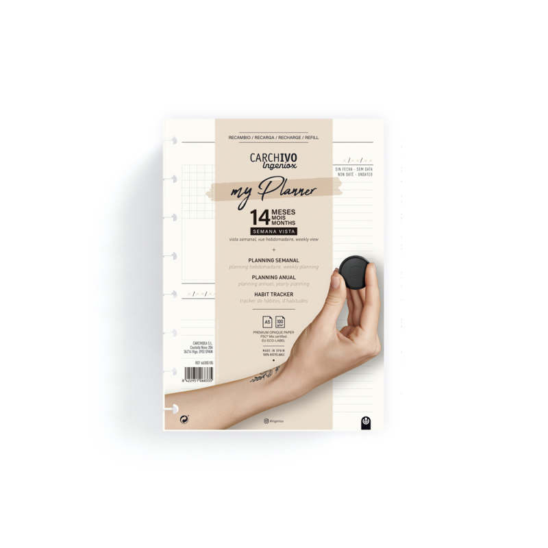 Recambio carchivo ingeniox planner a5 perpetuo 14 meses 144 paginas
