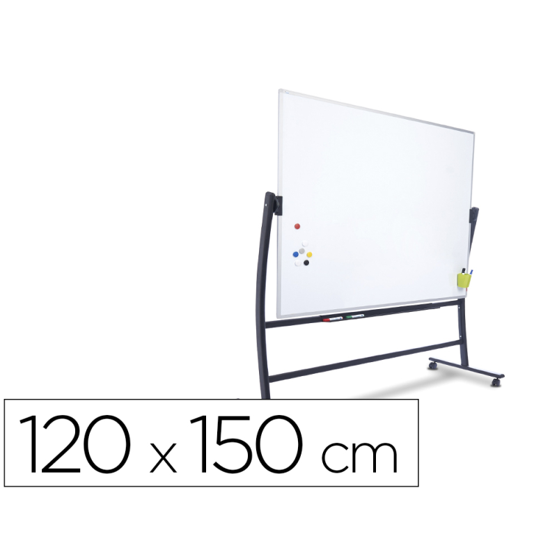 Pizarra blanca rocada acero vitrificado magnetico marco aluminio doble cara volteable curve 120x150 cm